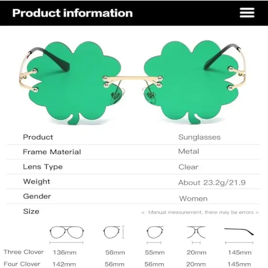St. Patrick's Day Irish Shamrock Sunglasses for Women Men Green Lucky Leprechaun Costume Fashion Rimless Glasses {4}