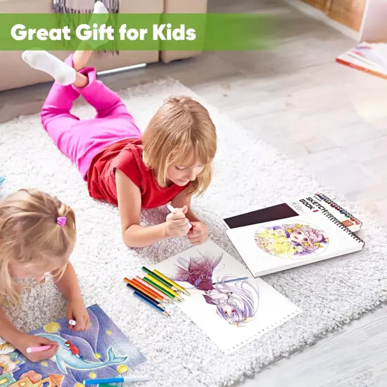 9" x 12" Sketch Book, 1-Pack 100 Sheets Spiral Bound Art Sketchbook, (68lb/100gsm) Acid Free Artist Drawing Book Paper Painting Drawing Writing Sketching Pad for Kids Adult Teens Girls Boys {5}