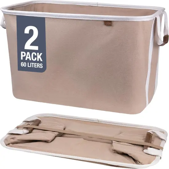 Collapsible Laundry Basket Hamper - LUXE Mocha 2-Pack 60L - Space Saving Storage Organizer with Handles Foldable Home Organization {1}