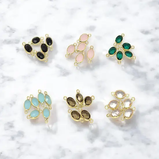 15x7mm Gold Plated Brass Surrounded Glass Connectors - Choose Your Color - 10pcs Smokey Topaz (1666) {3}