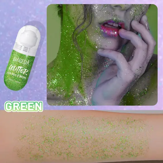 Green Body Glitter Gel, Roll-on Face Glitter for St Patricks Day Festival Rave Accessories, Holographic Hair Glitter Gel,Body Shimmer Mardi Gras Makeup for Rave Party {3}