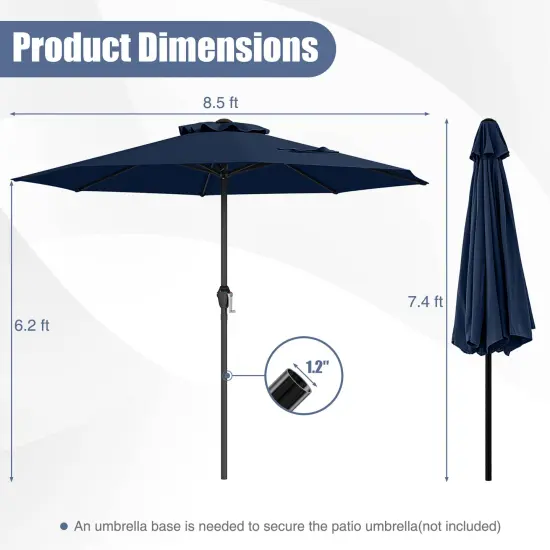 Fabric Outdoor Heavy Duty Market Umbrella with Crank Handle, 8 Sturdy Ribs, UV Protection Navy {5}