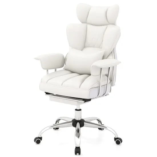 Big and Tall Executive Office Desk Chair with Footrest White {4}