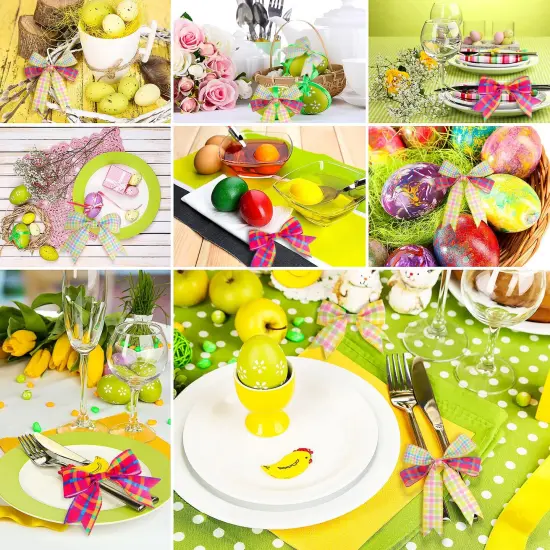 15 Yards Easter Plaid Ribbon 3 Roll 2 Inch Pastel Wired Ribbon Spring Gingham Fabric Ribbon for Gift Wrapping DIY Craft Birthday Wedding Baby Shower {3}