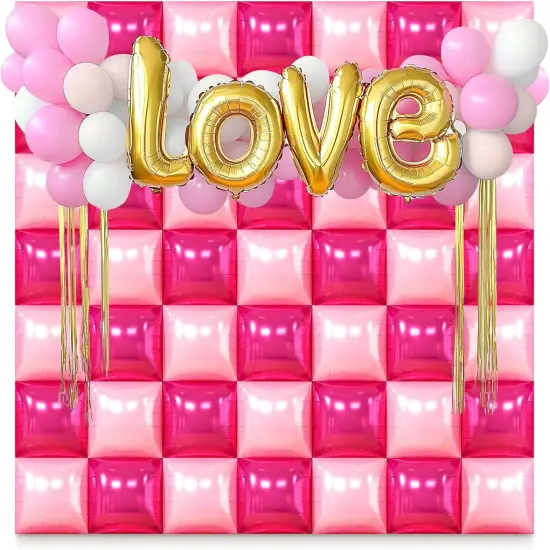 50 PCS Hot Pink Double Sided Square Foil Balloons(Pink; Hot Pink) {3}