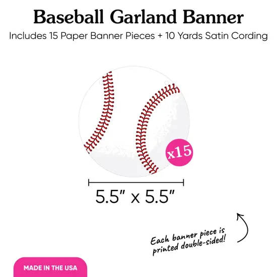 Big Dot of Happiness Baseball Garland Banner, Sports Birthday Party or Baby Shower Decorations Banner, 30 Feet of Cord, 15 Double-Sided Baseballs {5}