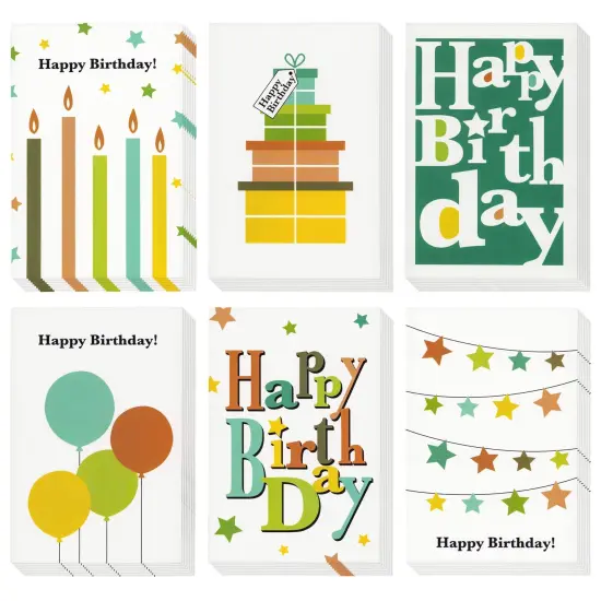 48 Pack Happy Birthday Cards Bulk with Envelopes - Blank Inside - 6 Colorful Designs for Work, Men, Women, Kids, Family, Friends (4x6 In) Multicolor {1}
