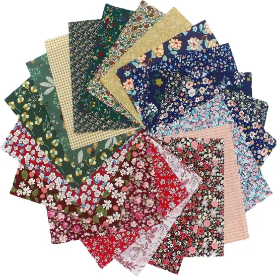 10x10 - 42pc Dark Floral Cotton Precut Fabric Bundle for Quilting {1}