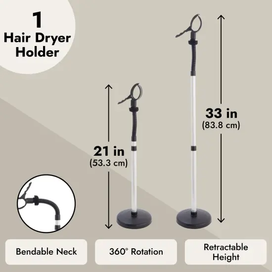 Adjustable Hands-Free Hair Dryer Stand Holder 360 Degree Rotation, Compatible with Compact Styling Tools Black {4}