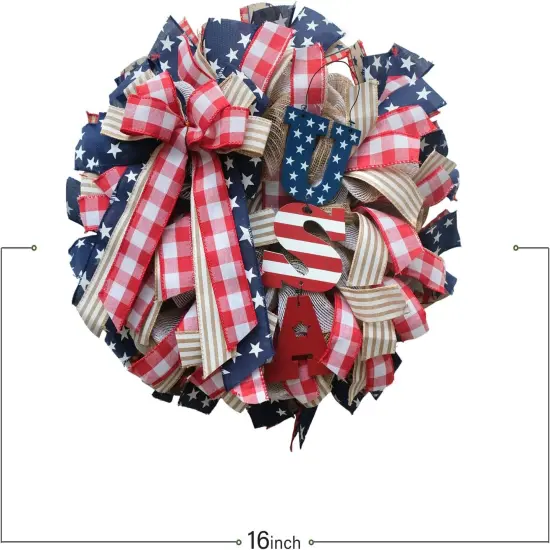 16 Inch Independence Day Patriotic Wreath for Wall Decor Red White and Blue Summer Wreath, Independence Day Memorial Day {3}