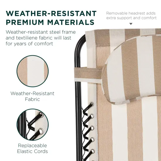 Best Choice Products Oversized Zero Gravity Chair, Folding Outdoor Patio Recliner w/ Cup Holder Tan Striped {5}