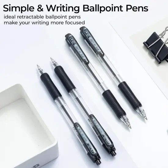 Ballpoint Pens, Black Ink Roller Ball Pens Fine Point 0.7mm, Retractable Ballpoint Pens Bulk Smooth Writing with Soft Anti-Slip Grip for Note Taking Office School Women Men (12 Pack) {2}