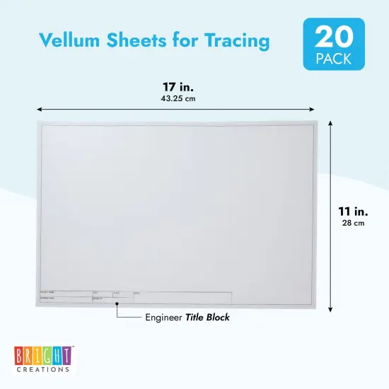 Bright Creations 20 Sheet Vellum Paper 11x17 Inch, Architecture Paper, Translucent Drafting Sheets with Engineer Title Block, Tracing Paper for Detailed Floor Plans and Drawings White {4}