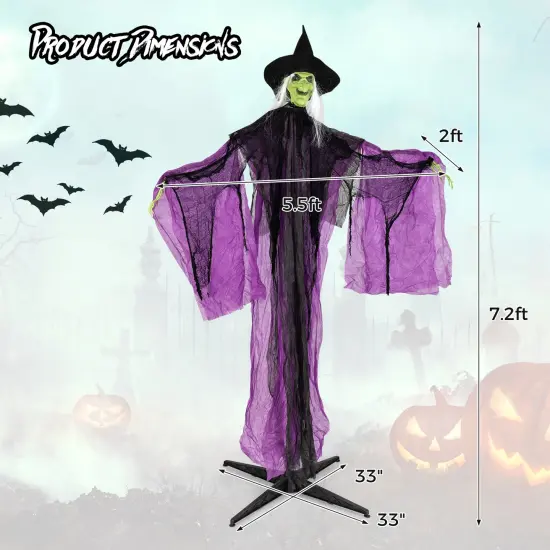 7.2 ft Halloween Standing Witch with Lighted Eyes and Automatic Arm Movement {4}