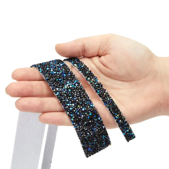 7 Rolls Crystal Rhinestone Adhesive Strips for Crafts, Decor, Gifts (4 Sizes, Black) {3}