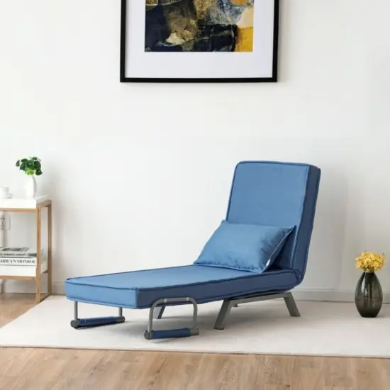Folding Sofa Convertible Armchair Lounge Couch with Soft Back Cushion and 5 Back Reclining Angles Blue {5}