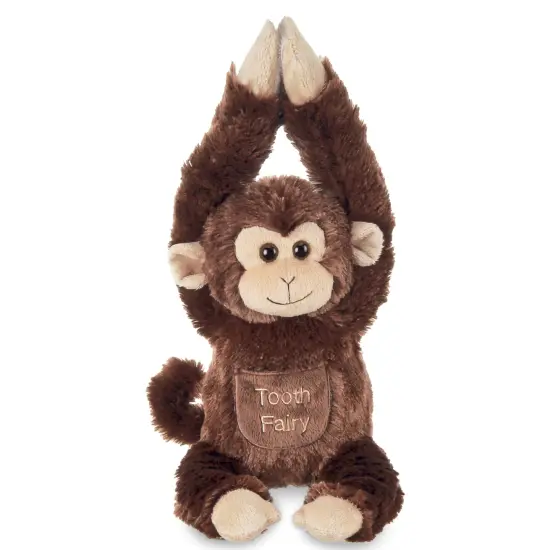 Bearington 12 In Tooth Fairy Door Hanger Stuffed Animal, Lil' Swings Monkey Tooth Holder, Fairy Doll with Pocket Pouch, For Ages 1-14 Brown {1}