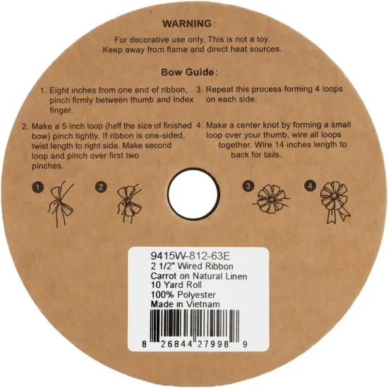 2-1/2 Inches Wired Ribbon 10 Yards 1 Roll Easter Carrot on Natural Linen Wired Ribbon for Wreath Easter, Spring for Wrapping Making Bows, Wreaths, Bouquet Wrapping, Decoration {3}