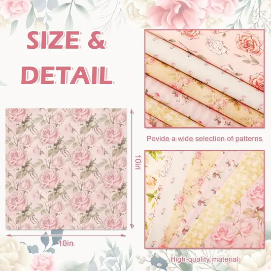 60Pcs Floral Cotton Fabric Bundles Pink Retro Floral Fabric Squares {3}