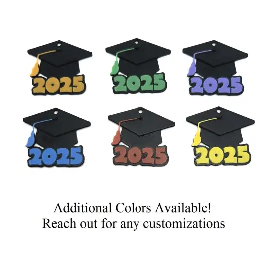 1, 4, or 20 Pieces: Yellow and Black 2025 Graduation Cap Charms {6}