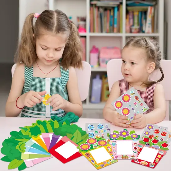 96Pcs DIY Mother's Day Craft Kits for Kids, Make Your Own Spring Picture Frames with Stickers Flowers Paper, Spring Seasonal Gifts Craft Decor, Classroom Activities Supplies {4}