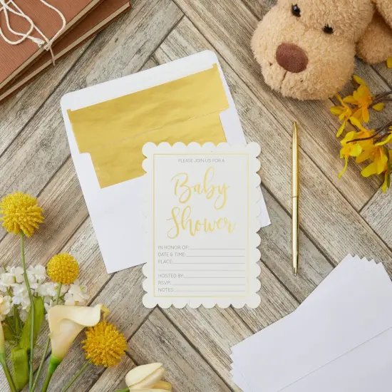 A7 Invitation Envelopes with Gold Lining for Wedding (White, 5x7 In, 50 Pack) {2}