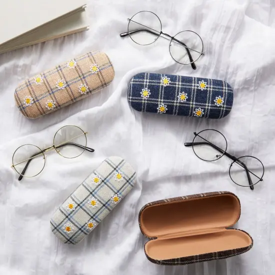 Hard Shell Sunglasses Case for Women, Eyeglass and Eyewear Holders in 4 Plaid Designs (4 Pack) Multicolor {3}