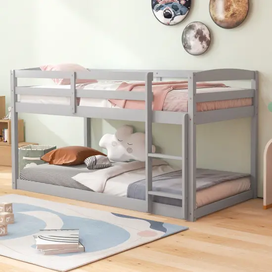 Metal Twin Size Bunk Bed with High Guardrails and Integrated Ladder for Safety and Easy Access Grey {6}