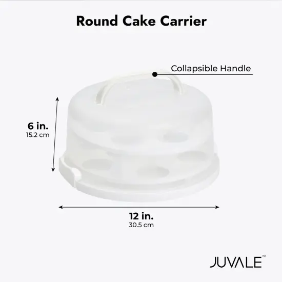 2-In-1 Round Cake Carrier with Lid and Handle for 10-Inch Cakes, 2 Pies, 14 Cupcakes (12 x 5.9 In) White {6}
