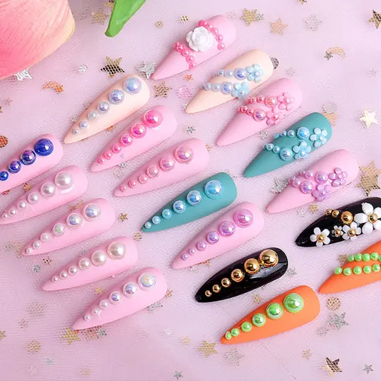 5600PCS Half Round Pearls Flatback Imitation Pearls for Crafts,7 Sizes for DIY Nails Art Crafting,Jewelry Making, Shoes,Cup,Phone Decoration (07 Dark Blue AB) {4}