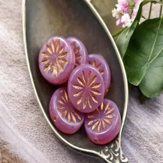 *15* 12mm Bronze Washed Pink Opaline Aster Flower Coin Beads {4}