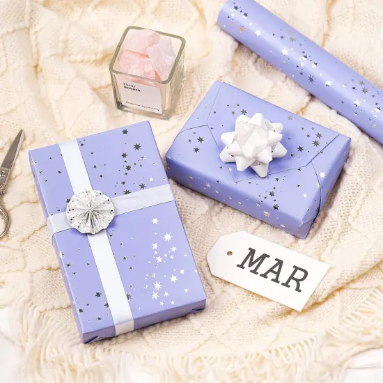 Wrapping Paper Roll - Mini Roll - 17 Inch x 33 Feet - Stars with Silver Foil Design {5}