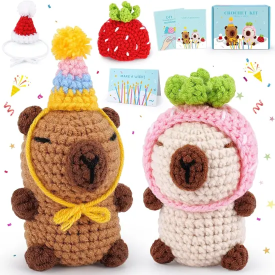 Crochet Kit for Beginners-2PCS Animals Brown and Beige Capybara Crochet Kit {1}