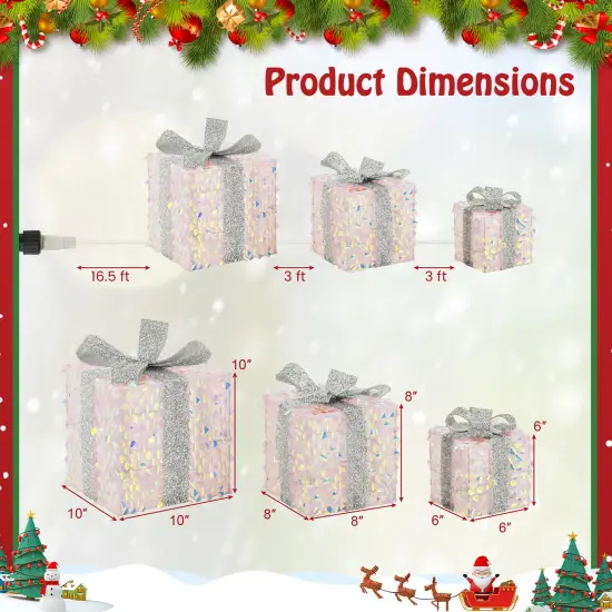 Set of 3 Christmas Lighted Gift Boxes with Pre-lit 90 LED Light and Bows {4}