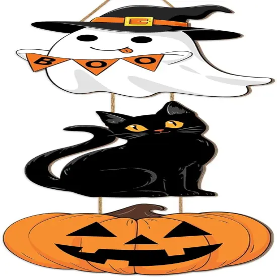 Halloween Ghost Black Cat Pumpkin Door Hanging Sign Decorations {1}