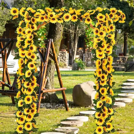4 Pack Artificial Sunflower Vines 7.5ft Sunflower Summer Garland Table Decor Silk Sunflowers with Green Leaves Fake Sunflowers {5}