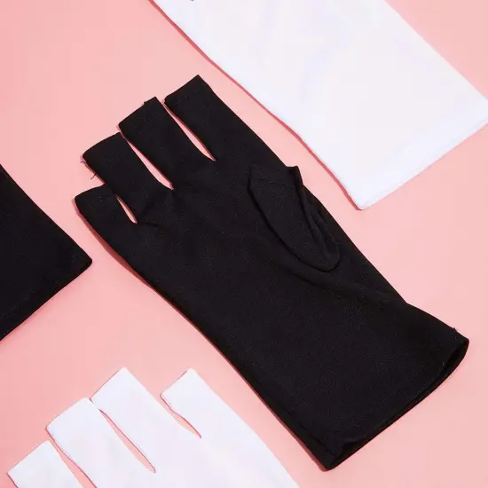 Fingerless UV Light Gloves for Gel Manicures, Sun Protection (2 Colors, 2 Pairs) Black {3}