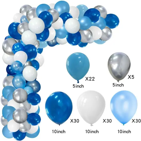 16ft Blue White and Silver Balloon Garland Arch Kit with 117 Balloons - Easy Assembly Party Decor for Birthdays, Weddings, Baby Showers- Includes Arch Strip & Dot Glue {3}