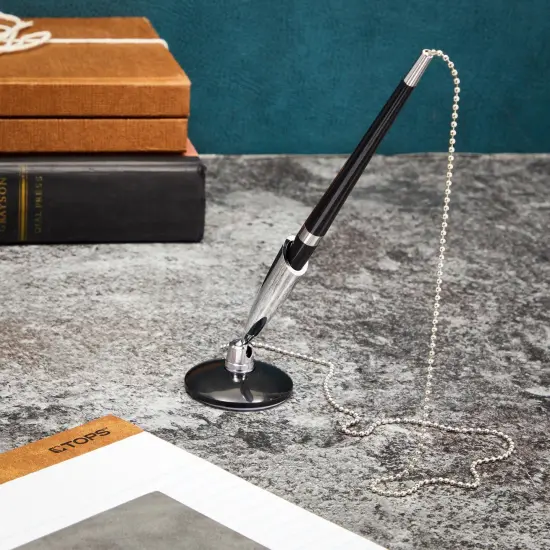 Juvale 3 Pack Desk Pen with Chain - Adhesive Security Pen Holder - 26" Long Chain for Business Counter, Front Desk, Reception, Bank, Hotel (0.5mm Black Ballpoint Pens) {2}