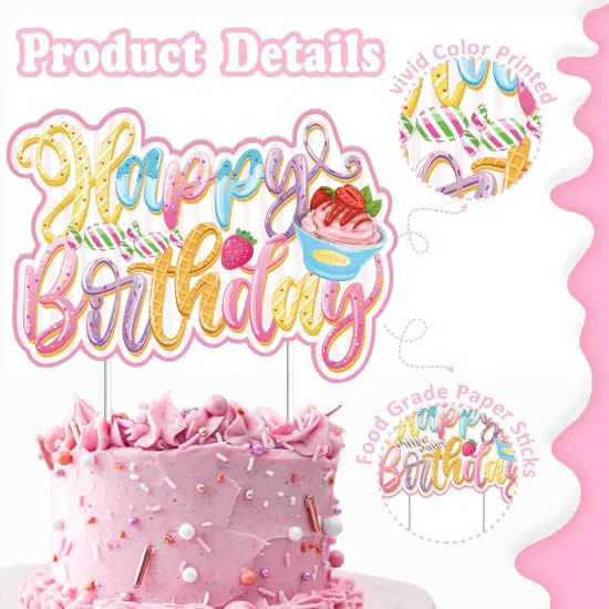 Sweets Birthday Party Decorations for Girls- Pastel Ice Cream Party Supplies, Donut Balloons Happy Birthday Banner Cupcake Topper Candy Theme Birthday for Baby Shower Wedding {4}