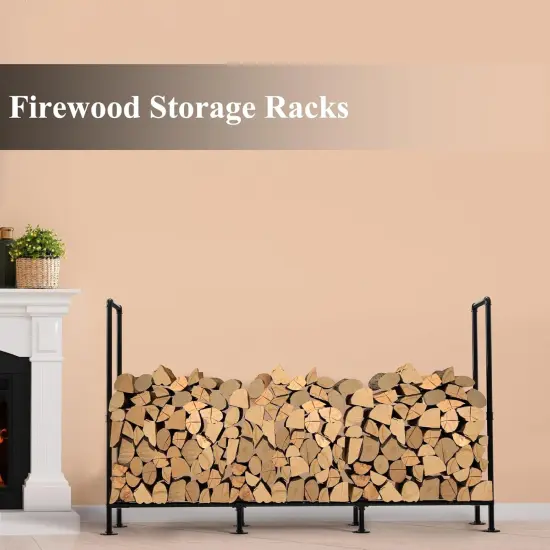 4ft Adjustable Outdoor Firewood Rack &ndash; Heavy-Duty Steel, 400lb Capacity, Black Powder-Coated Firewood Holder for Garages, Gardens, Farms, and Bonfires {1}