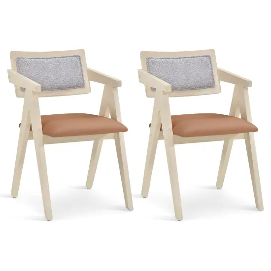 Walnut Wooden Mid-Century Accent Chairs with Leathaire Seat Cushions, Set of 2 Beige {1}