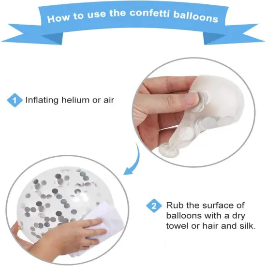 Blue White Silver Confetti Balloons, 50pcs 12 Inches Latex Party Balloons Helium Balloons for Birthday Bridal Shower Graduation Wedding Decorations {4}