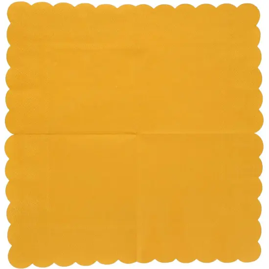 100 Pack Mustard Yellow Paper Napkins - Scalloped Cocktail Napkins, Disposable for Wedding, Birthday Party (5x5 In) {5}