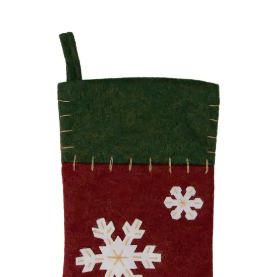 Northlight 20" Green and Red Snowflake Christmas Stocking with Blanket Stitching {7}