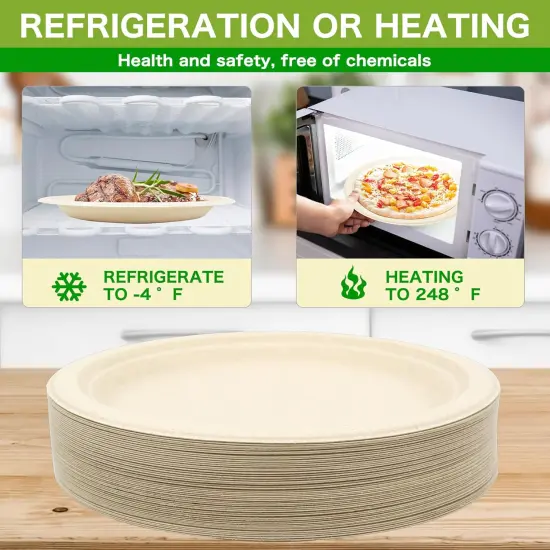 100% Compostable Disposable Paper Plates Heavy Duty Waterproof Plates-50 Pack 7 inch Eco-Friendly Plates, Natural Biodegradable Sugarca Bagasse Dinner Plates Unbleached Brown {3}