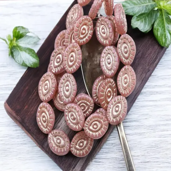 *10* 14x11mm Platinum Washed Dusty Pink Mystic Eye Beads {3}