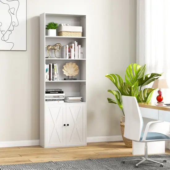 71 Inch Freestanding Bookshelf with 6 Shelves and 2-Door Cabinet White {2}