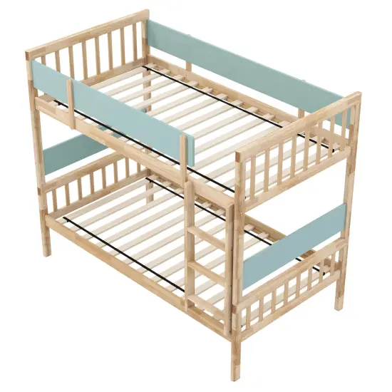 Wooden Twin Over Twin Convertible Bunk Bed with Guardrails and Under-bed Storage Natural {4}