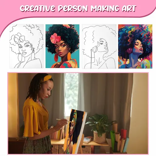 20 Pcs Stretched Pre Drawn Canvas Afro Queen Black Art(Vivid) {4}